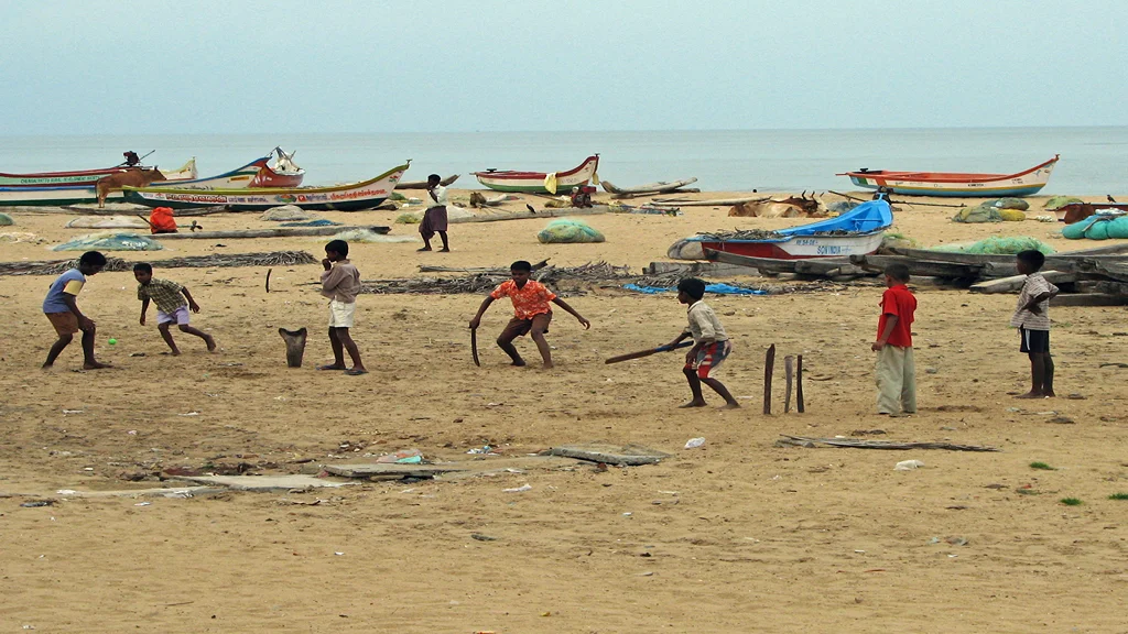 Beach Cricket Mamallapuram Tamil Nadu, India